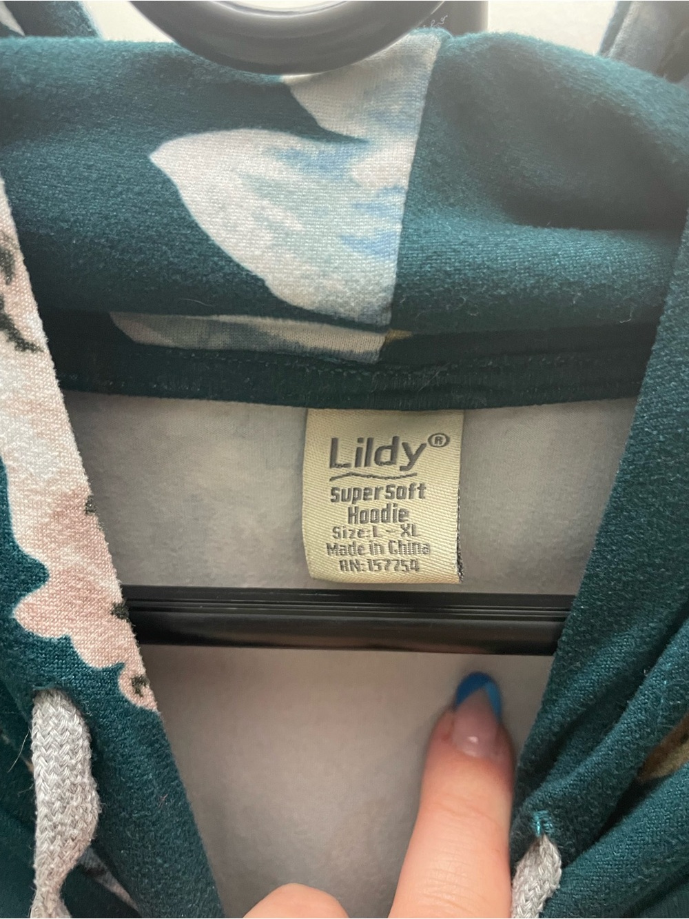 Floral Hooded Long Sleeve Tee - Teal Floral - Picture 2 of 3